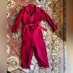 Banana Republic Red Cotton Jumpsuit with Silver Hardware Womens XL